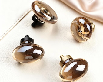 Messing kristallen knop: champagnekleurige acrylknoppen, elegante ladeknoppen