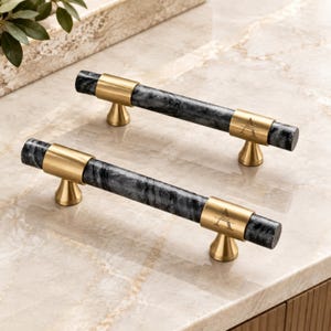 Maniglia in ottone e marmo nero, pomelli per cassetti in cristallo naturale, maniglie per cassetti moderne