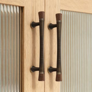 French Brass Walnut Cupboard Pull, Light Luxury Drawer Knob, Wood Cabinet Handle for Kitchen