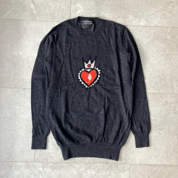 Markus Lupfer Merino Wool Crown Heart Art Sweater Size XS Small