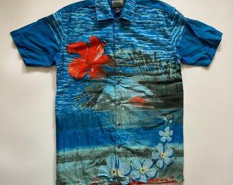 Vintage Quiksilver Surfboards Aloha Hawaiian Shirt Size Medium