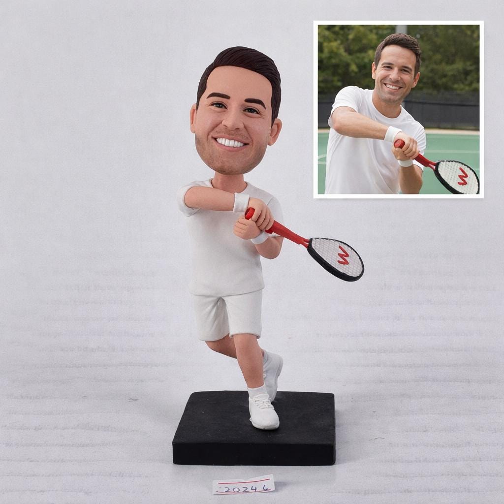 Trofeo Personalizzato Con Testa A Palla Da Tennis E Figura Bobblehead – Premio Divertente Con Incisione Gratuita E Spedizione Inclusa