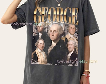 Camiseta George Washington con colores cómodos, camiseta vintage patriota estadounidense, regalo para fanáticos de la historia clásica, camiseta de estilo político retro