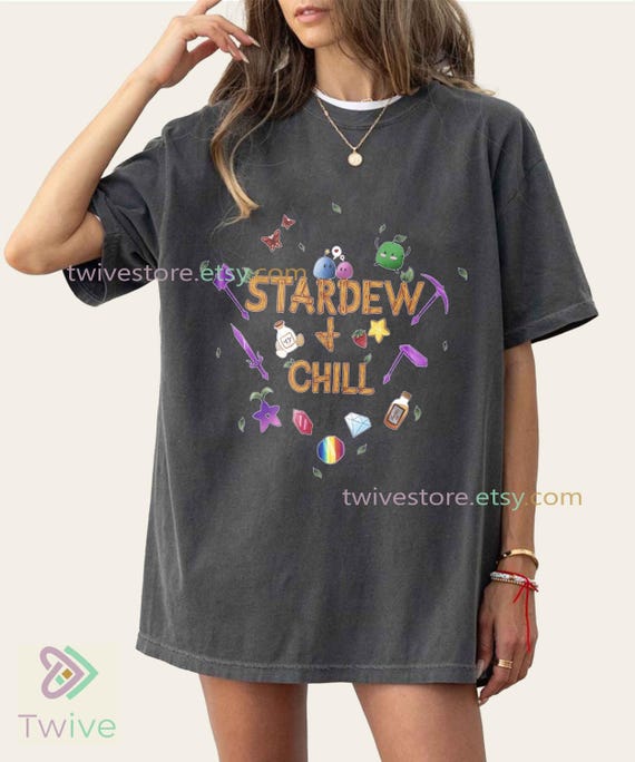 Stardew Valley and Chill Comfort Colors Shirt, Funny Bootleg Parody Tee, Gaming Simulator Gift, Cute Pixel Farm T-Shirt, Cozy Gamer Merch