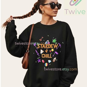 Stardew Valley och Chill Comfort Colors-tröja, rolig bootleg-parodi-tröja, spelsimulator-present, söt Pixel Farm-tröja, mysig gamermerchandise bild 4