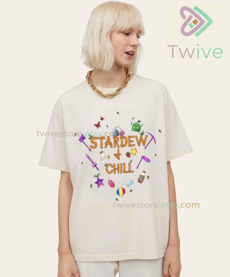 Stardew Valley och Chill Comfort Colors-tröja, rolig bootleg-parodi-tröja, spelsimulator-present, söt Pixel Farm-tröja, mysig gamermerchandise bild 3