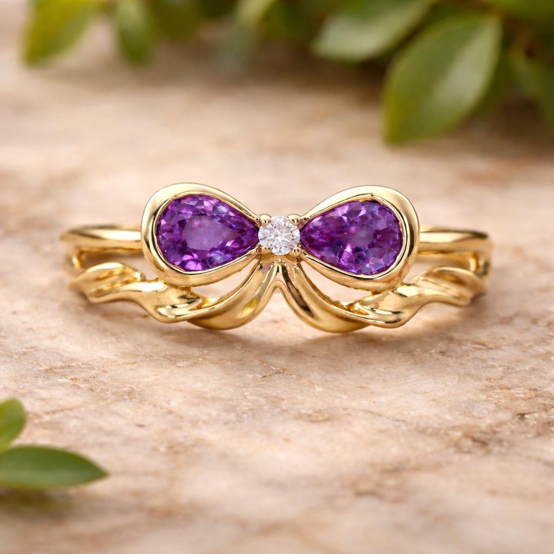 14K Yellow Gold Plated Engagement Ring Feb Birthstone Amethyst Wedding ...