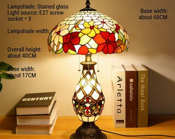 ヴィンテージ合金彫刻ベースカラーガラステーブルランプ