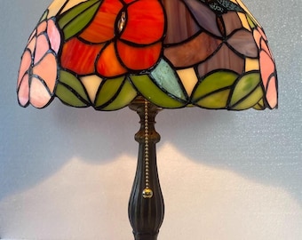 ステンドグラスの蝶と朝顔、樹脂製ベース、書斎や寝室の装飾