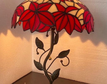 Tiffany-glas-in-lood lampenkap met esdoornblad, basis van hars, ijzer, omgevingslicht voor woonkamer en studeerkamer