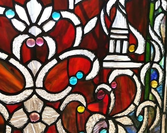 Tiffanystil, Kirchenglas, Vintage, kann einzeln oder als Set ausgestellt werden, beeindruckende Licht- und Schatteneffekte.