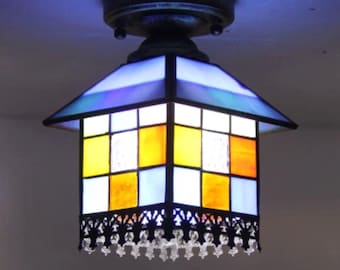 ヴィンテージ ティファニー風ステンドグラス フラッシュマウント シーリングライト