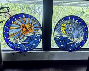 Original Design Hand geschweißte Glasmalerei ein Paar Tiffany Glasmalereischeiben.