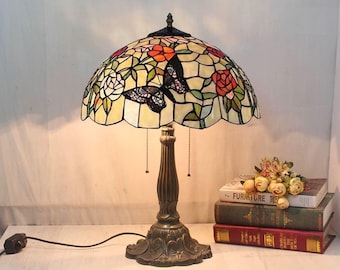 ヴィンテージステンドグラスのバタフライテーブルランプ