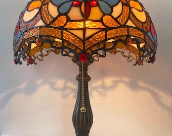 Tiffany Heart Dragon Tail glas-in-lood lampenkap, uit hars gesneden voet, dimbaar