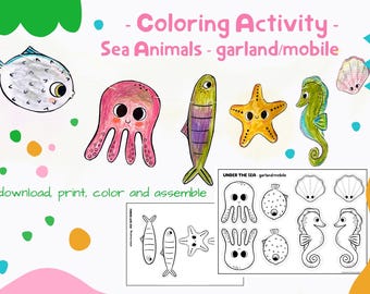 Coloring Sea Animals Garland: DIY Under the Water Ornaments (Digital Download)