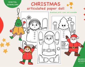 Coloring Christmas Activity: Articulated Santa and Christmas tree (Digital Download)