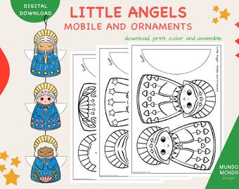 Coloring Christmas Angels Garland and paper ornaments: a holiday activity for kids and families