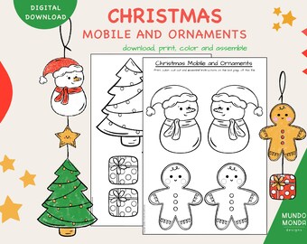 Coloring Christmas Garland: fun paper ornaments for kids holiday activities. (Digital Download)