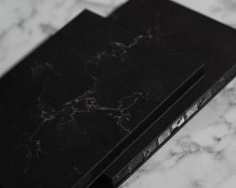 A5 Notizbuch – schwarzer Marmor mit hellgrauen Adern, dotted – minimalistisches Mono Bullet Journal