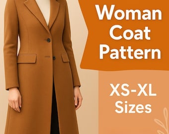 Naaipatroon winterjas voor dames | Trenchcoatpatroon pdf | Patroon lange overjas | Geschikt voor beginners |  Instant XS-XL-patroon