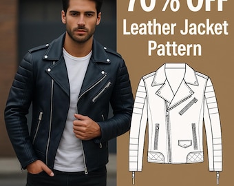 Men Biker Jacket Sewing Pattern | Leather Jacket Pattern PDF | Winter Jacket Sewing Pattern | Unisex Jacket Pattern |  XS-XL  A0, A4 Size