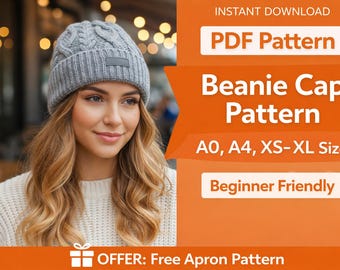 Ręcznie robiona czapka beanie na szydełku | Czapka beanie z warkoczowym splotem | Przytulna czapka beanie | Wzór na czapkę beanie dla kobiet | Wzór PDF na czapkę unisex na szydełku