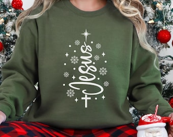 Christian Christmas Tree Sweatshirt,Christian Gift,Religious Holiday Crewneck,Faith Based Christmas Hoodie,Jesus Christmas Shirt
