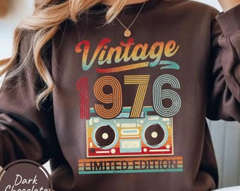 Vintage 1976 Birthday Sweatshirt, 50th Birthday Gift Hoodie, Unisex Retro Style Shirt