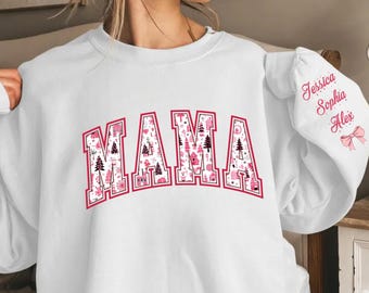 Custom Christmas Mama Sweatshirt With Names,Christmas Mom Gift,Personalized Christmas Mama Hoodie,Christmas Pink Mama