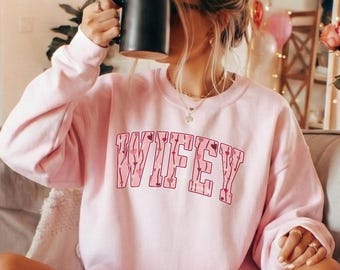 Wifey Sweatshirt, Heart Print New Wife Gift Fiance Sweatshirt, Honeymoon Shirt, Wifey Shirt, Anniversary Gift Bride Hoodie, Bride To Be Tee