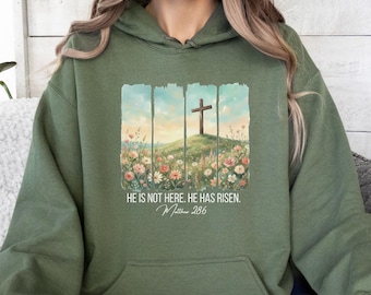 He is not Here He was Risen Sweatshirt, Christian Easter Sweatshirt, Floral Bible Verse Matthew 28:6 Tee Gift, Jesus Easter Hoodie