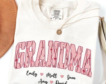 Personalized Grandma Comfort Colors Shirt, Heart Grandma Shirt with Grandkid Names, Custom Grandma Gift for Grandma, Mothers Day Gift Grammy