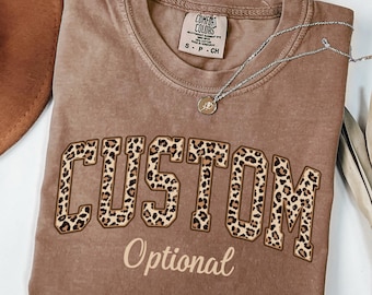 Leopard Custom Text Shirt, Personalized Comfort Colors® Tee, Cheetah Custom Text Sweatshirt, Unisex Group Matching Name, Custom Text Shirt