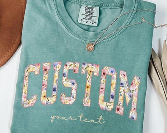 Comfort Colors® Toile Floral Custom Text Sweatshirt, Customizable Name Shirt, Custom Your Text Matching Sweaters, Personalized Gift For Her