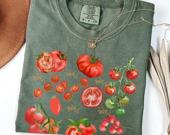 Comfort Colors Botanical Tomato Shirt, Cute Summer Vegetable Tee, Watercolor Tomato Graphic Tee, Tomato Sweatshirt, Garden Aesthetic Shirt