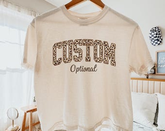 Leopard Custom Text Boxy Tee, Comfort Colors Boxy Tee for Women, Custom Boxy Tee, University Boxy Tee, Cheetah Print Boxy Tee, Gift for Her