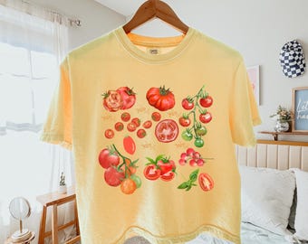 Tomato Comfort Colors® Shirt Boxy Tee, Fruit Shirt, Botanical Shirt, Vegetable Shirt Crop Top, Garden Tee, Cottagecore Farmer's Market Shirt