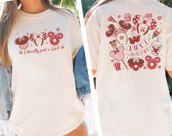 Comfort Colors® Literally Just A Girl T-Shirt, Disney Valentines Shirt, Happy Valentine’s Day Tee, Valentine Mouse and Friends Disney Shirt
