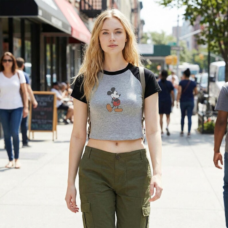 Classic Mickey Pose Portrait Baby Tee, Retro Mickey Mouse Raglan Crop Top, Mickey Mouse Baby Tee bild 5