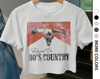 Camiseta con gráfico de calavera de toro del oeste con top corto campestre de los 90