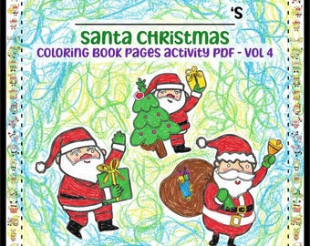 Christmas Santa Coloring Pages Book Kids Fun Artwork Activities, Digital Printable PDF