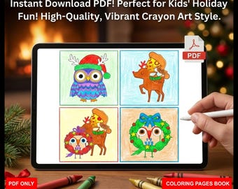 Christmas Holiday Hoots Owl Coloring 25 Pages Book Printable Kids Artwork Activities | PDF
