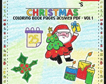 Christmas Coloring Pages Book Kids Fun Artwork Activities, Digital Printable PDF