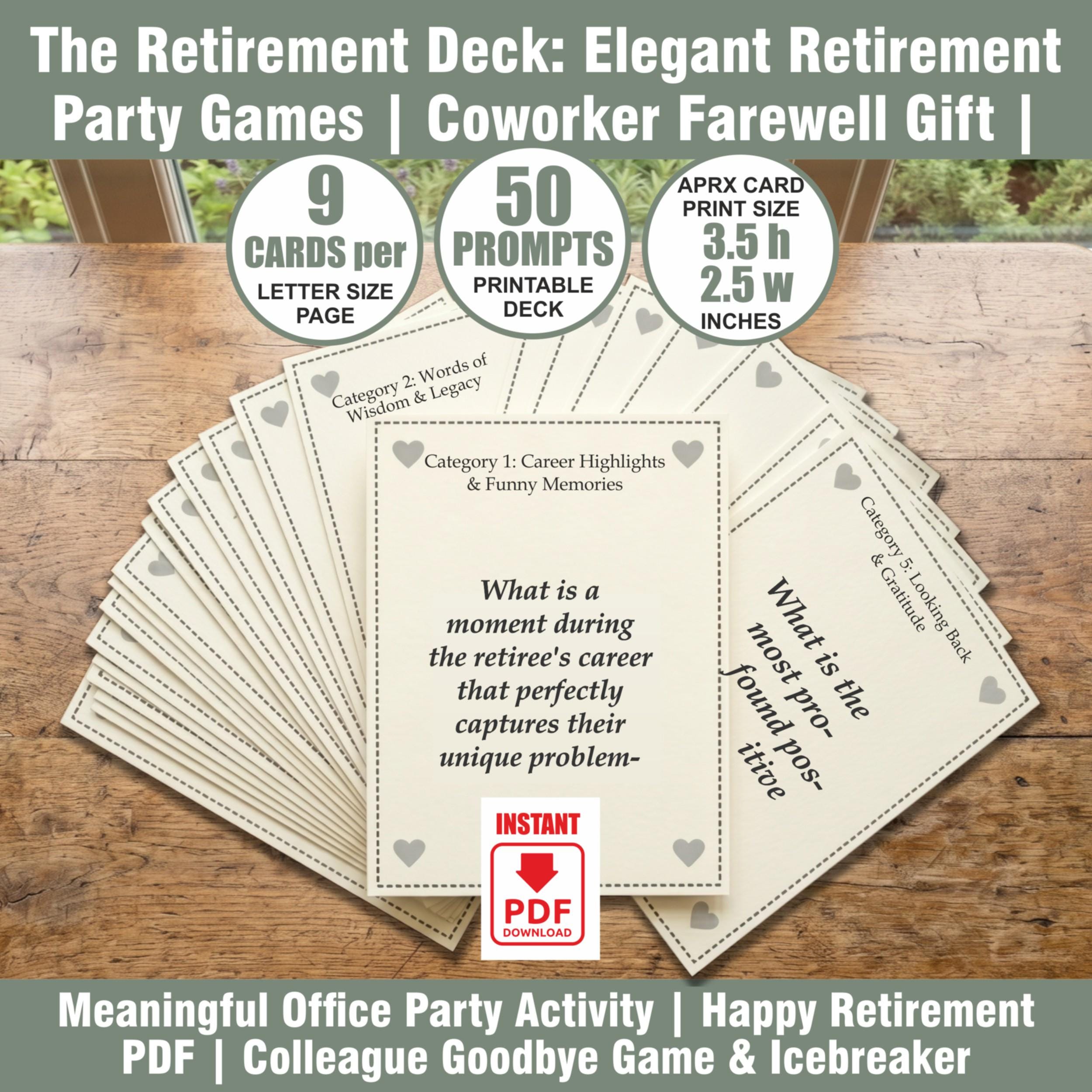 The Retirement Deck: Elegant Retirement Party Games Coworker Farewell Gift Printable Memory Cards