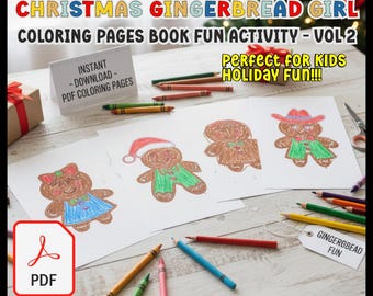 Christmas Coloring Pages Book 25 Printable Kids Artwork Activities Gingerbread Girl | PDF