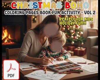 Christmas Coloring Pages Book 25 Printable Kids Artwork Activities Boho | PDF