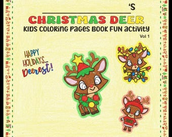 Christmas Holiday Deer Coloring 25 Pages Book Printable Kids Artwork Activities | PDF