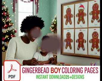 Christmas Coloring Pages Book 25 Printable Kids Artwork Activities Gingerbread Boy | PDF