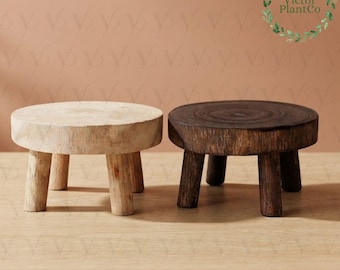 Round Wooden Plant Stand Indoor Decoration Wall Planter Hand Rustic Indoor Plant Stand Stool Display Natural Flower Plant Holder Stand